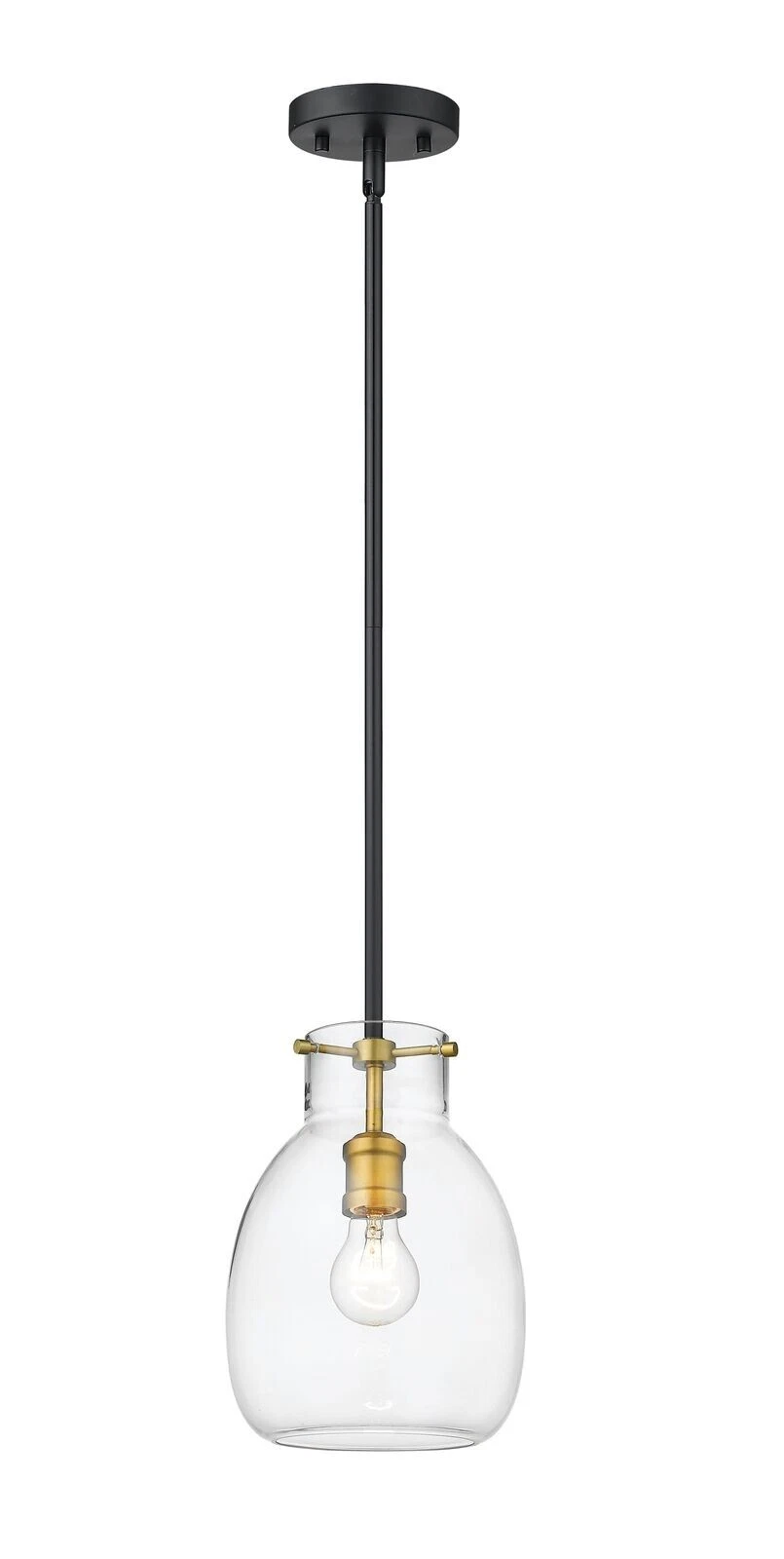Bella 1-Light Mini Pendant Light In Matte Black With Olde Brass