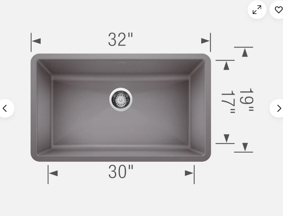 Blanco 440148 Metallic Gray-Colored 32" Kitchen Sink - 1 Hole Drain & One Basin