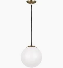 Leo Globe Pendant Satin Brass Smooth White 14" Incandescent Hanging Globe Light